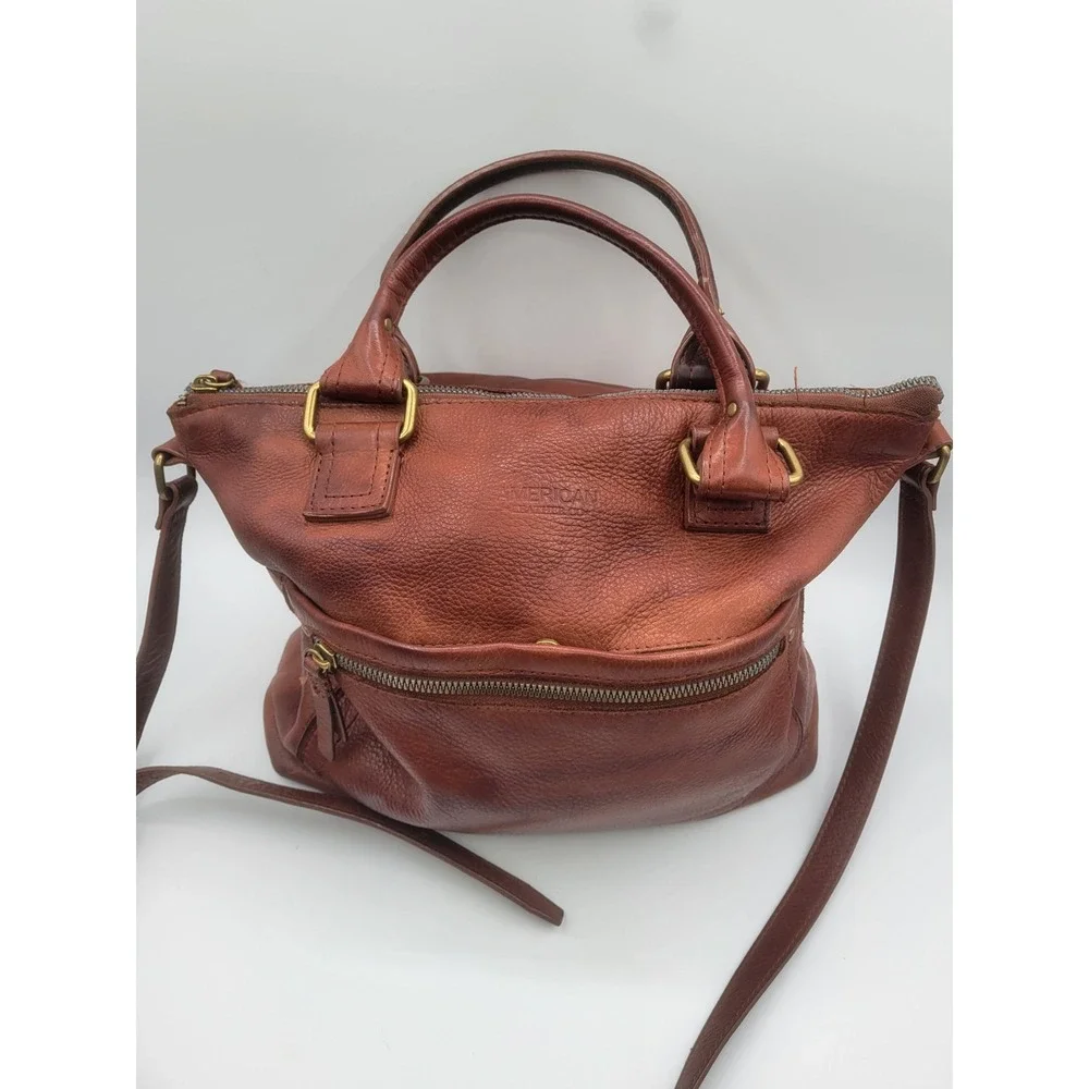 American Leather Co Cognac Brown Pebbled Leather Satchel Crossbody Bag Handbag